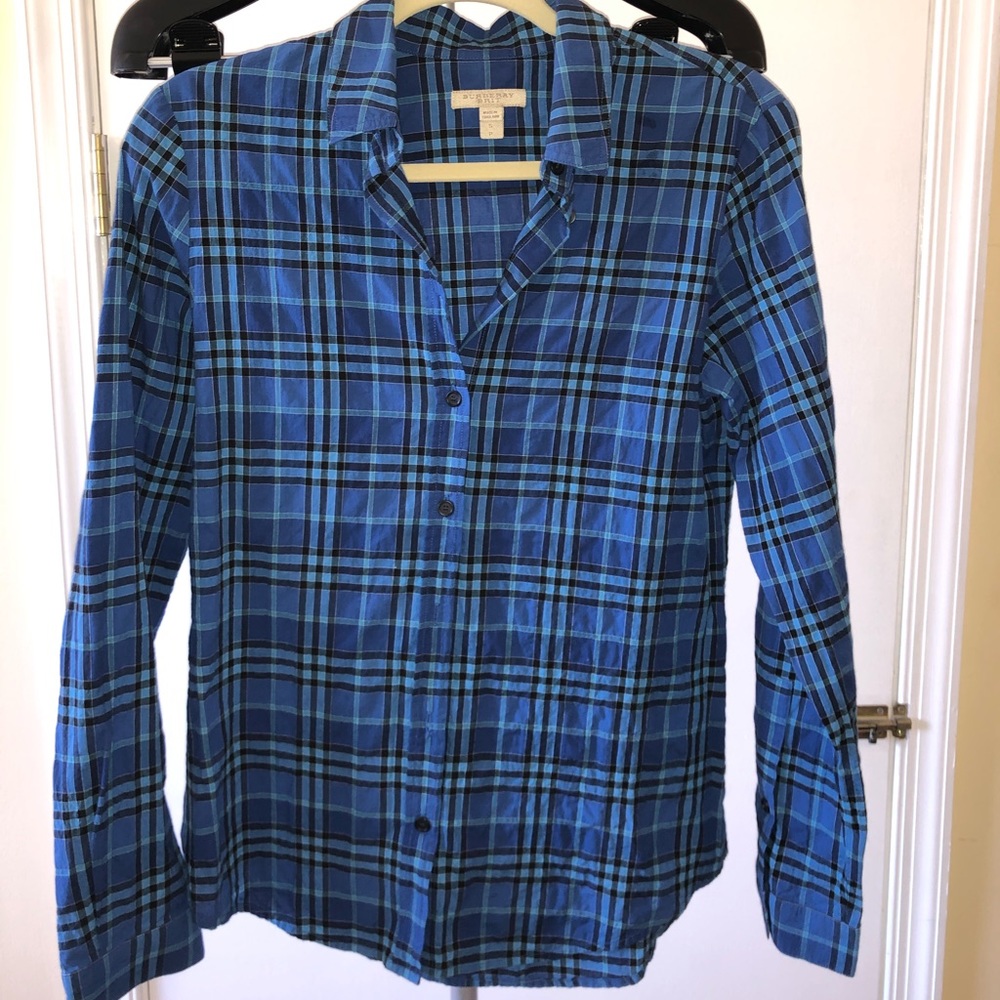 Burberry Women’s Plaid Blue Button Down, S
